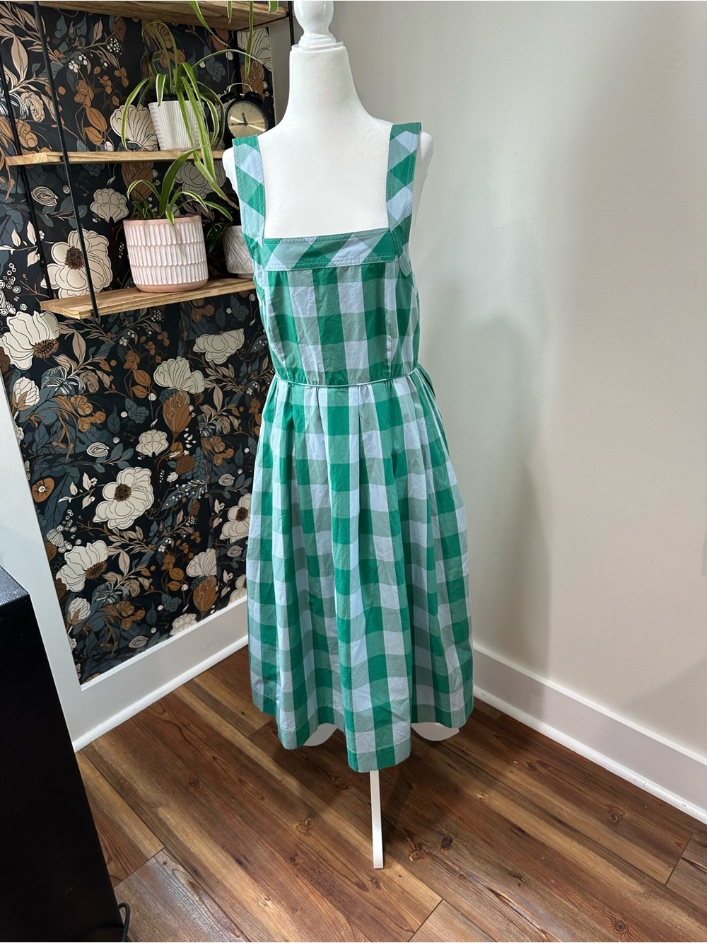 J. Crew Green and Light Blue NWT Gingham Midi Dress